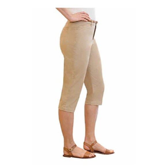Women's Gloria Vanderbilt "ANITA" Belted Capri Pants, Natural Sand - Picture 2 of 3